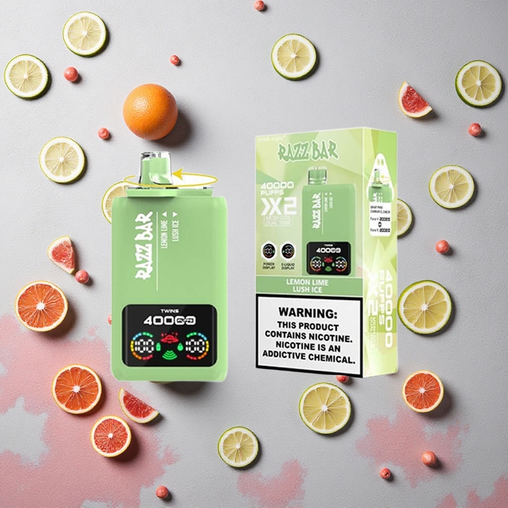 Razz Bar 40000 Puffs Vape Jetable Citron Vert_Lush Glace avec Écran d'Alimentation et Batterie 650 Mah Port Type-C