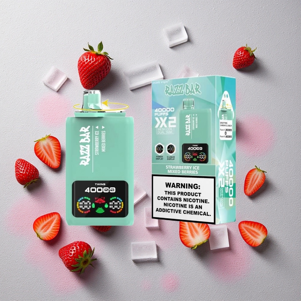 Razz Bar 40000 Puffs Vape Jetable Fraise Glacée_Baies Mixtes Écran d'Alimentation et Batterie 650 Mah