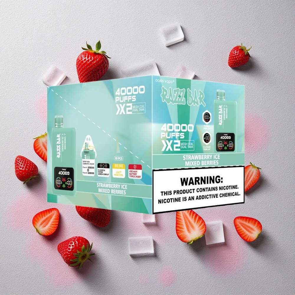 Razz Bar 40000 Puffs Vape Jetable Fraise Glacée_Baies Mixtes Écran d'Alimentation et Batterie 650 Mah