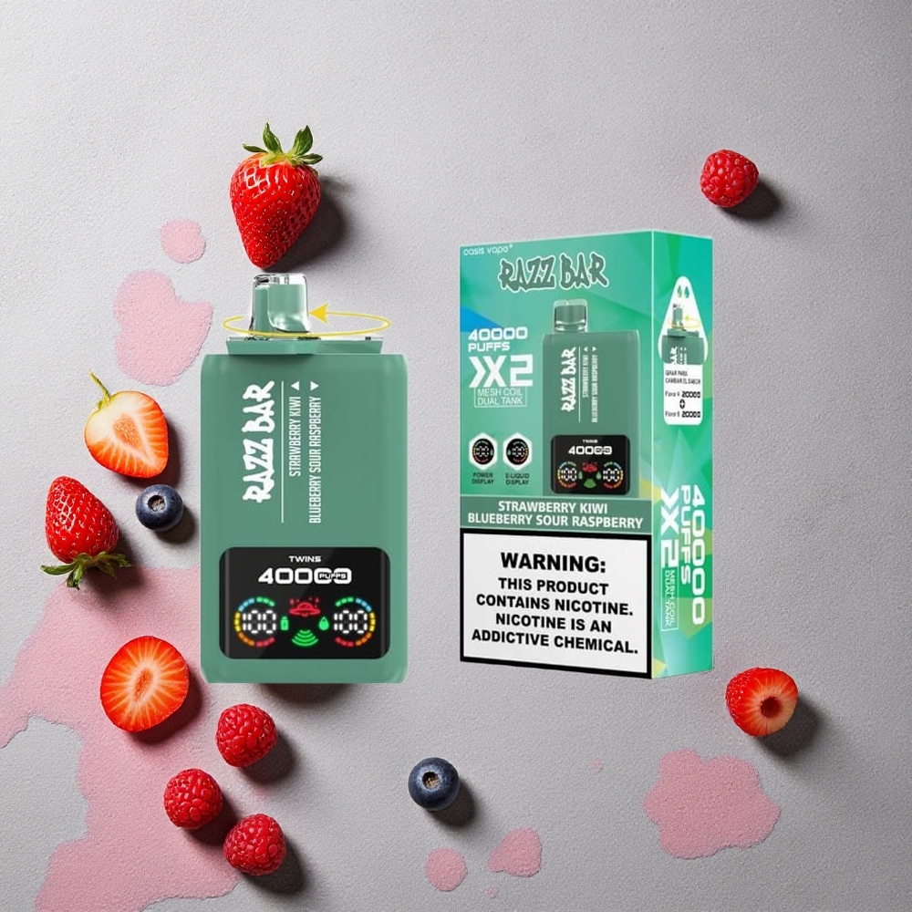 Razz Bar 40000 Puffs Vape Jetable Fraise Kiwi_Myrtille Framboise Acidulée Écran d'Alimentation Port Type-C