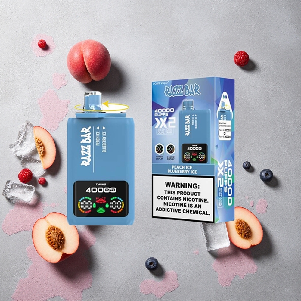 Razz Bar 40000 Puffs Vape Jetable Pêche Glacée_Myrtille Glacée Écran d'Alimentation Batterie 650 Mah