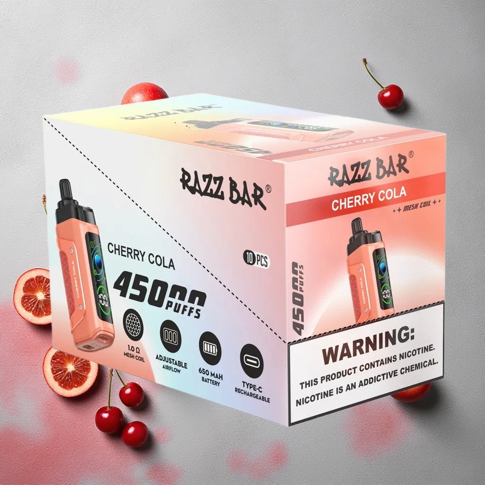 Razz Bar 45000 Puffs Cerise Cola Vape Jetable Bobine Mesh 1.0 Ohm
