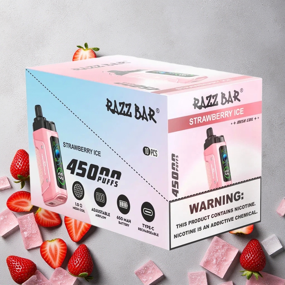 Razz Bar 45000 Puffs Fraise Glacée avec Bobine Mesh 1.0 Ohm