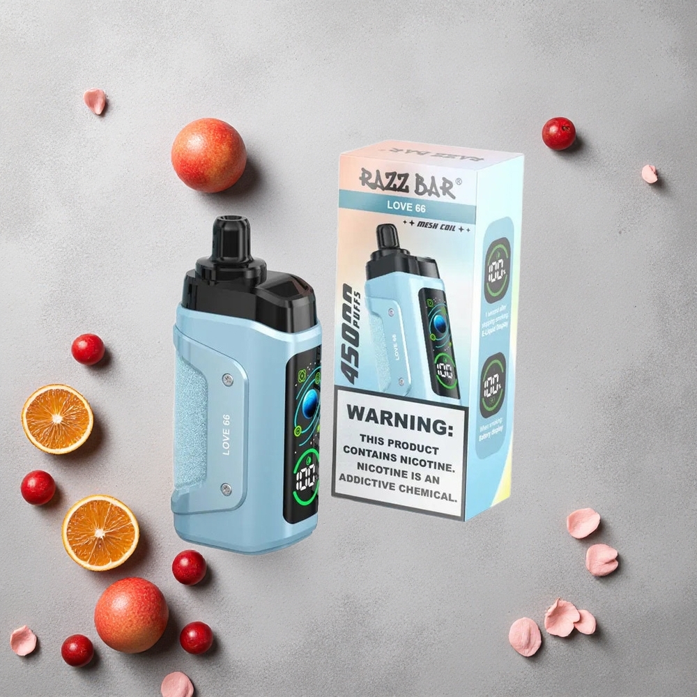Razz Bar 45000 Puffs Love 66 E-Cigarette Jetable Arôme Fraise avec Bobine Mesh 1.0 Ohm et Airflow Réglable