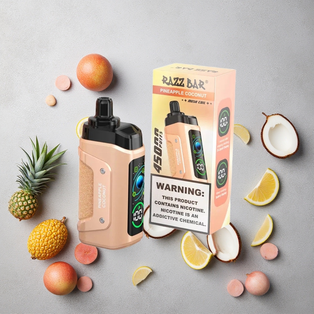 Razz Bar 45000 Puffs Vape Jetable Ananas Noix de Coco avec Bobine Mesh 1.0 Ohm et Rechargeable Type-C
