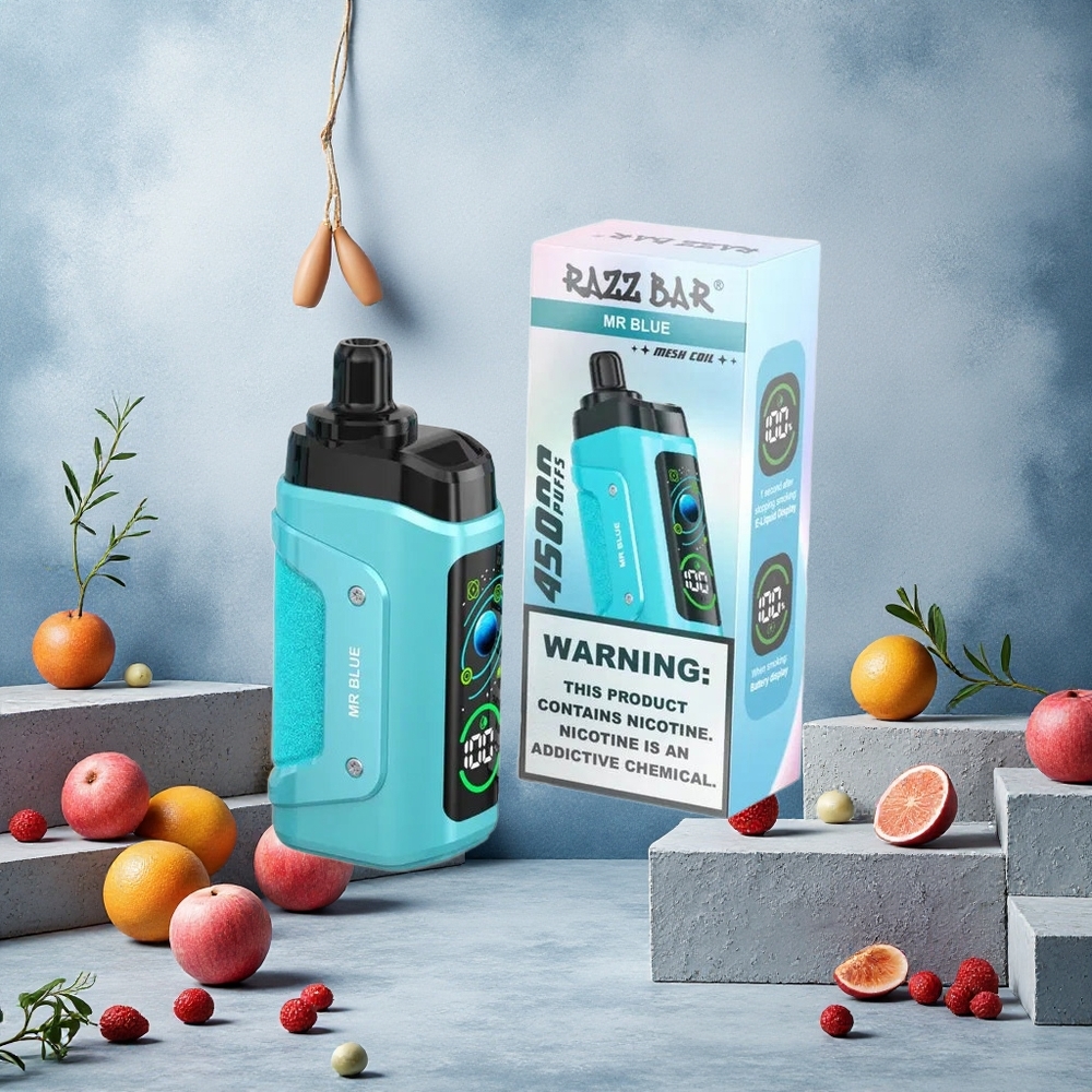 Razz Bar 45000 Puffs Vape Jetable Mr Bleu avec Bobine Mesh 1,0 Ohm et Flux d'Air Réglable