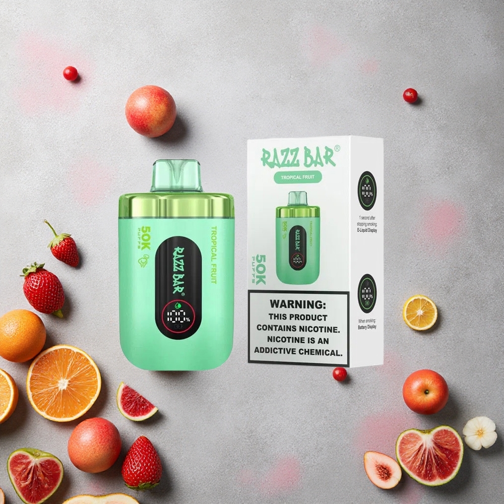 Razz Bar 50K Puffs Tropical Fruit Rechargeable Type-C 2% Nicotine Vape Jetable