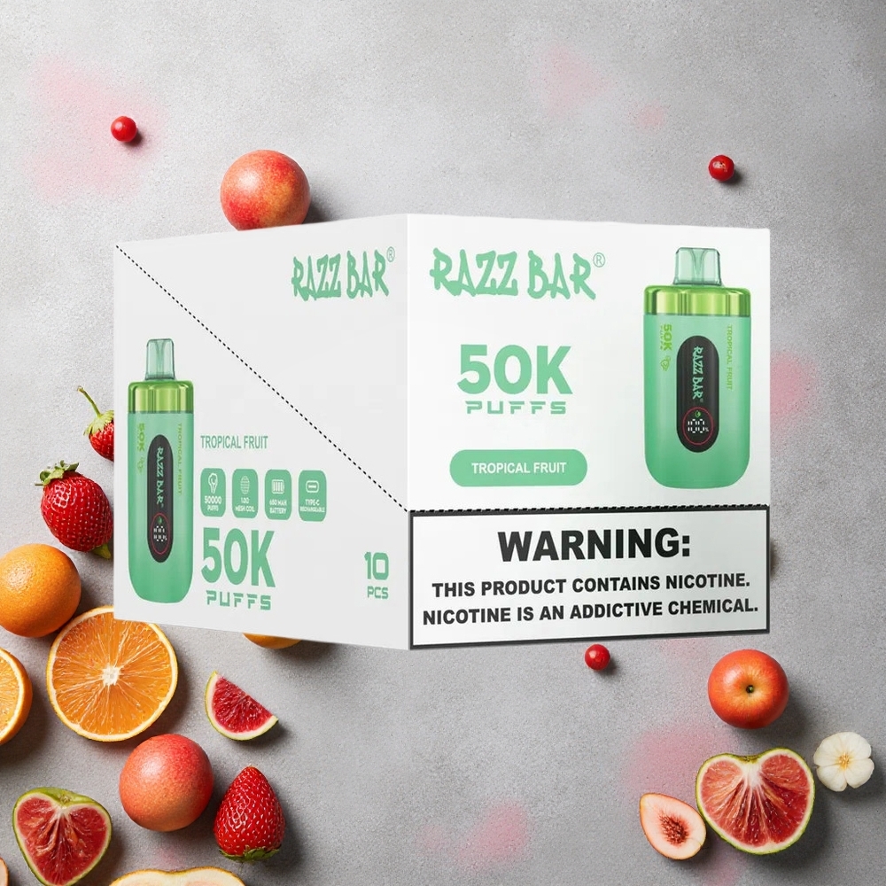 Razz Bar 50K Puffs Tropical Fruit Rechargeable Type-C 2% Nicotine Vape Jetable