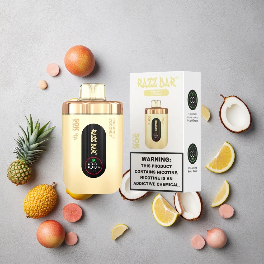 Razz Bar 50K Puffs Vape Jetable Ananas Noix de Coco Rechargeable Type-C