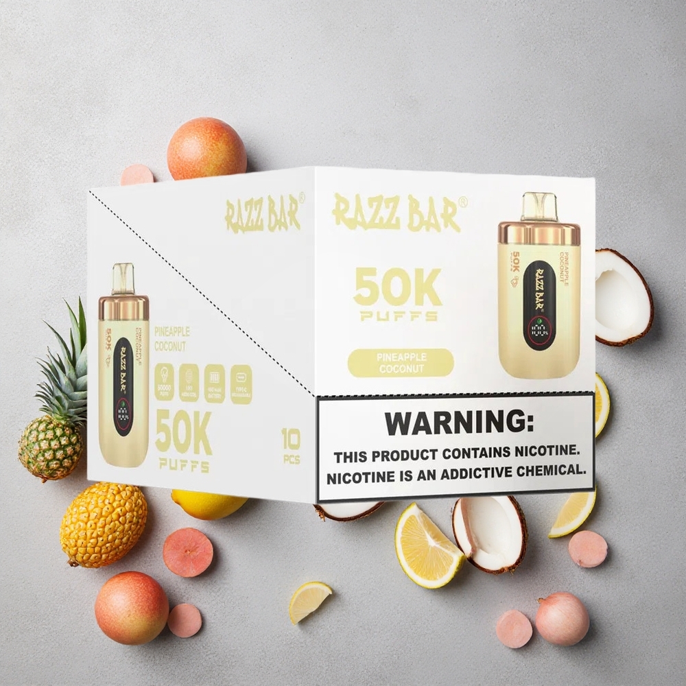 Razz Bar 50K Puffs Vape Jetable Ananas Noix de Coco Rechargeable Type-C