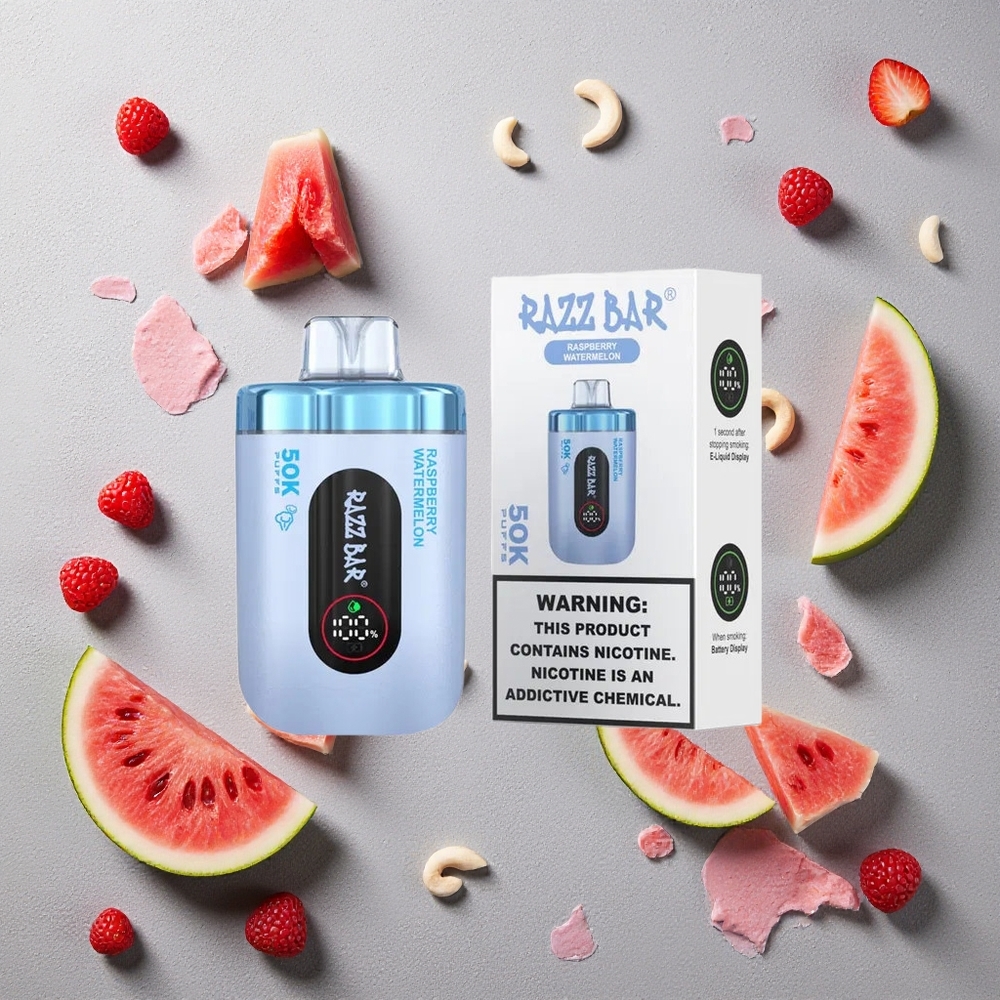 Razz Bar 50K Puffs Vape Jetable Framboise Pastèque 1.0 Ohm Mesh Coil Type-C Rechargeable