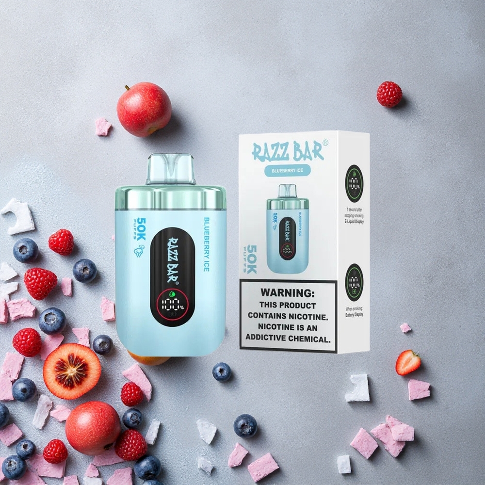 Razz Bar 50K Puffs Vape Jetable Glace Myrtille et Framboise avec Bobine Mesh 1.0 Ohm et Rechargeable Type-C