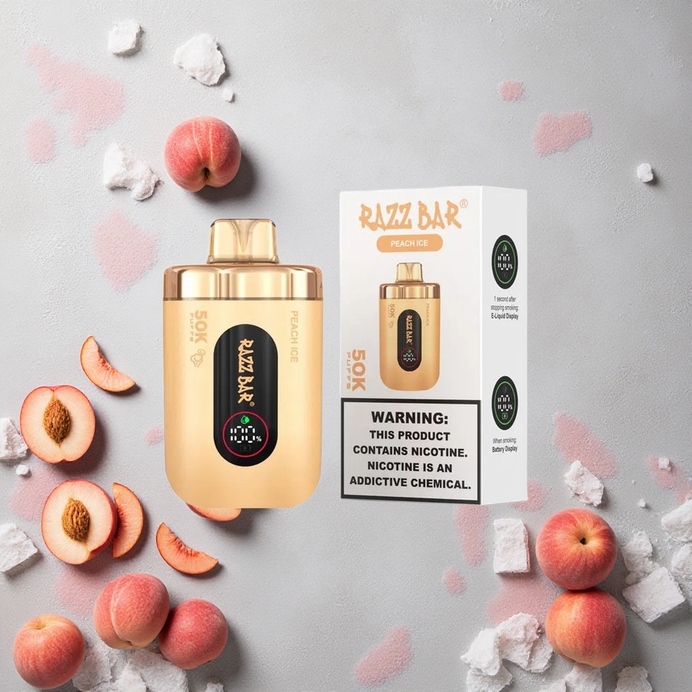 Razz Bar 50K Puffs Vape Jetable Pêche Glacée et Fruits Rouges avec 650 Mah et Rechargeable Type-C