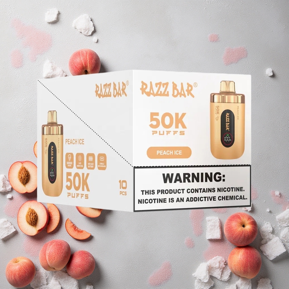 Razz Bar 50K Puffs Vape Jetable Pêche Glacée et Fruits Rouges avec 650 Mah et Rechargeable Type-C