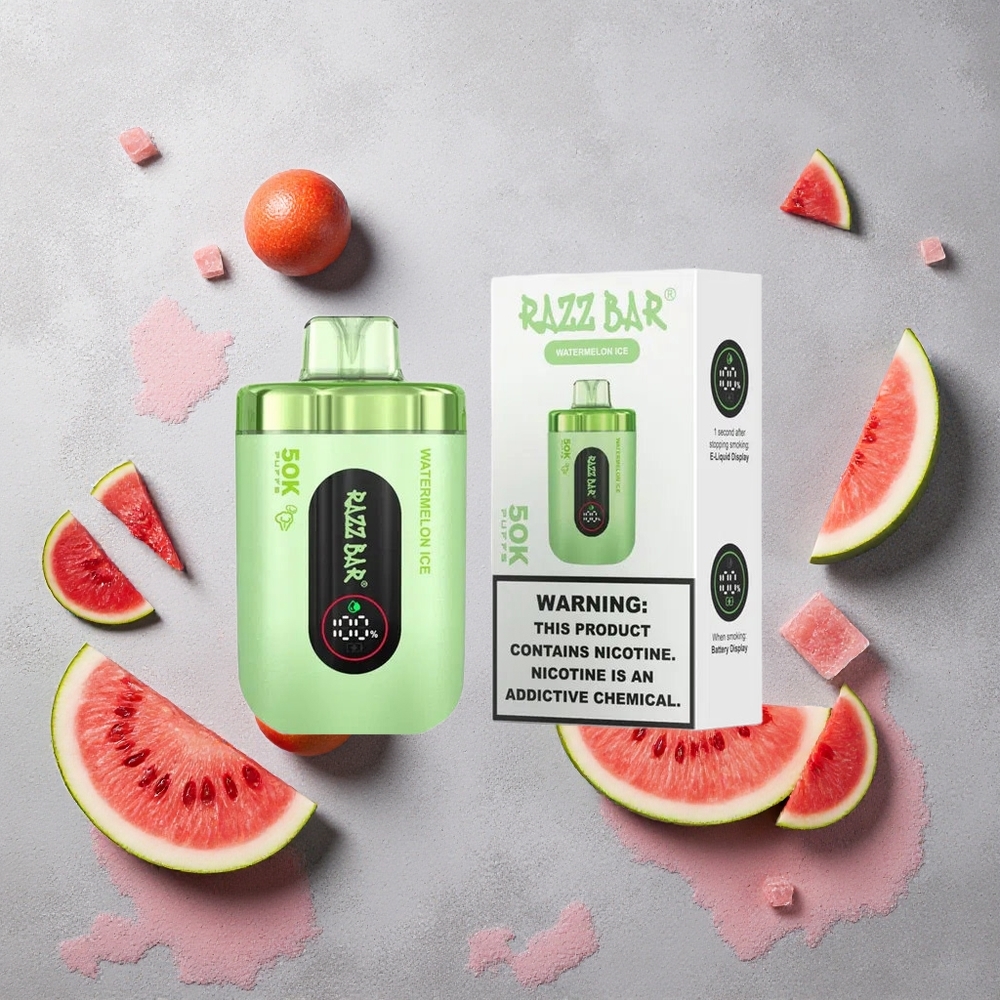 Razz Bar 50K Puffs Vape Jetable Pastèque Glacée et Fruits Rouges avec Batterie 650 Mah et Recharge Type-C