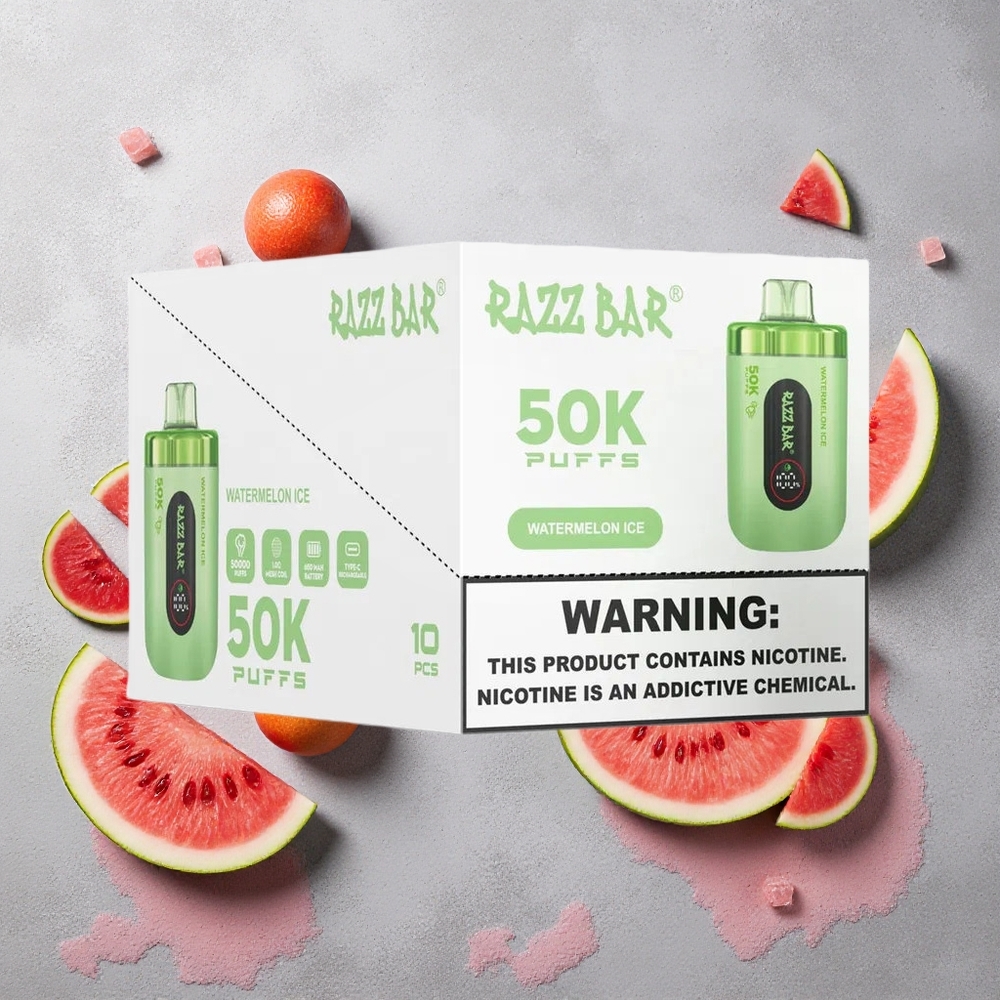 Razz Bar 50K Puffs Vape Jetable Pastèque Glacée et Fruits Rouges avec Batterie 650 Mah et Recharge Type-C