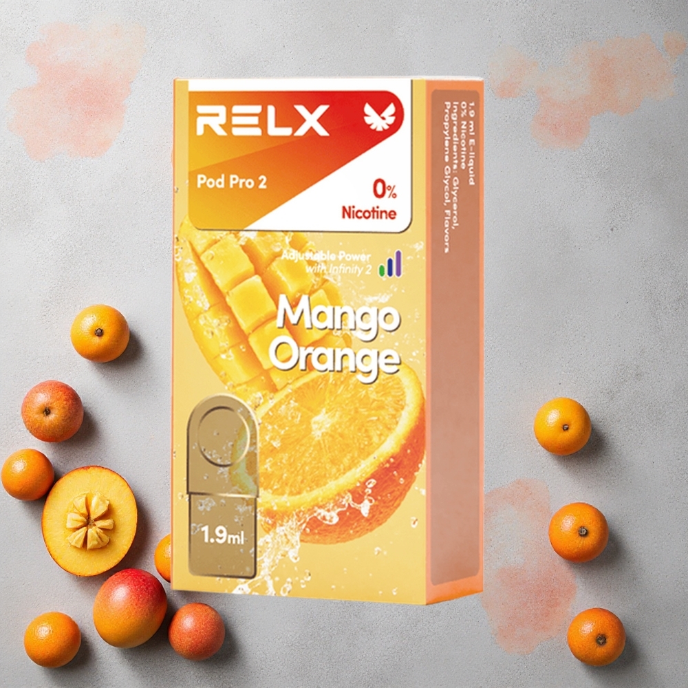 RELX Pod Pro 2 600 Puffs Mangue Orange Nicotine Levels: 0% Capacité de la cartouche: 1.9ml